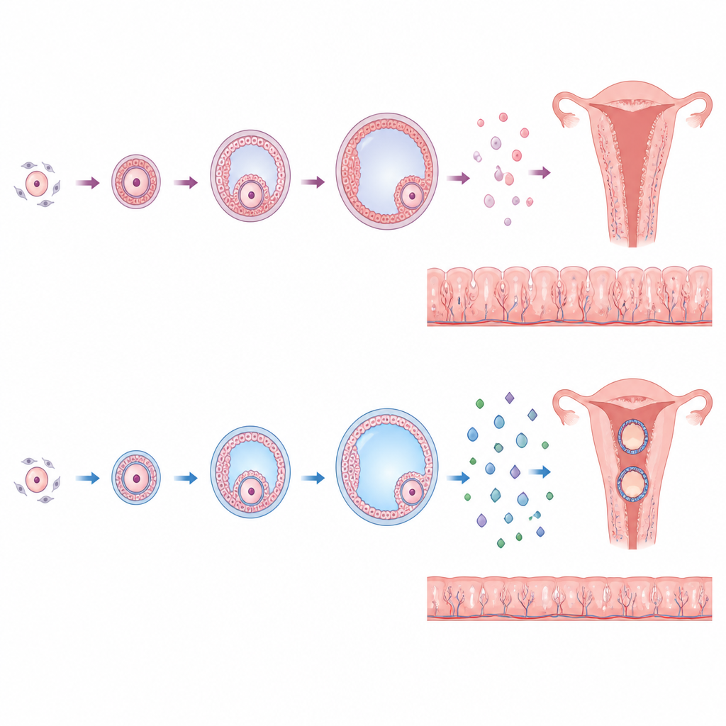Figure 2. W jaki sposób protokół IVF oparty na letrozolu zmienia równowagę hormonalną i rozwój komórek jajowych, aby wspierać powodzenie świeżego transferu embrionalnego.