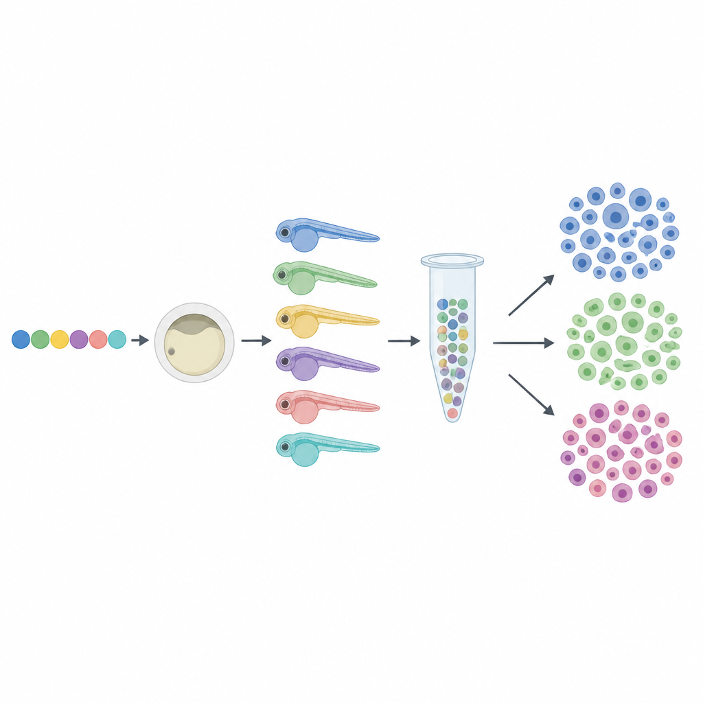 Figure 1. Zebrafish embriyolarında kaç farklı genin yok edilmesinin tüm vücut genelinde hücre türlerinde aynı anda değişiklikler ortaya çıkardığı