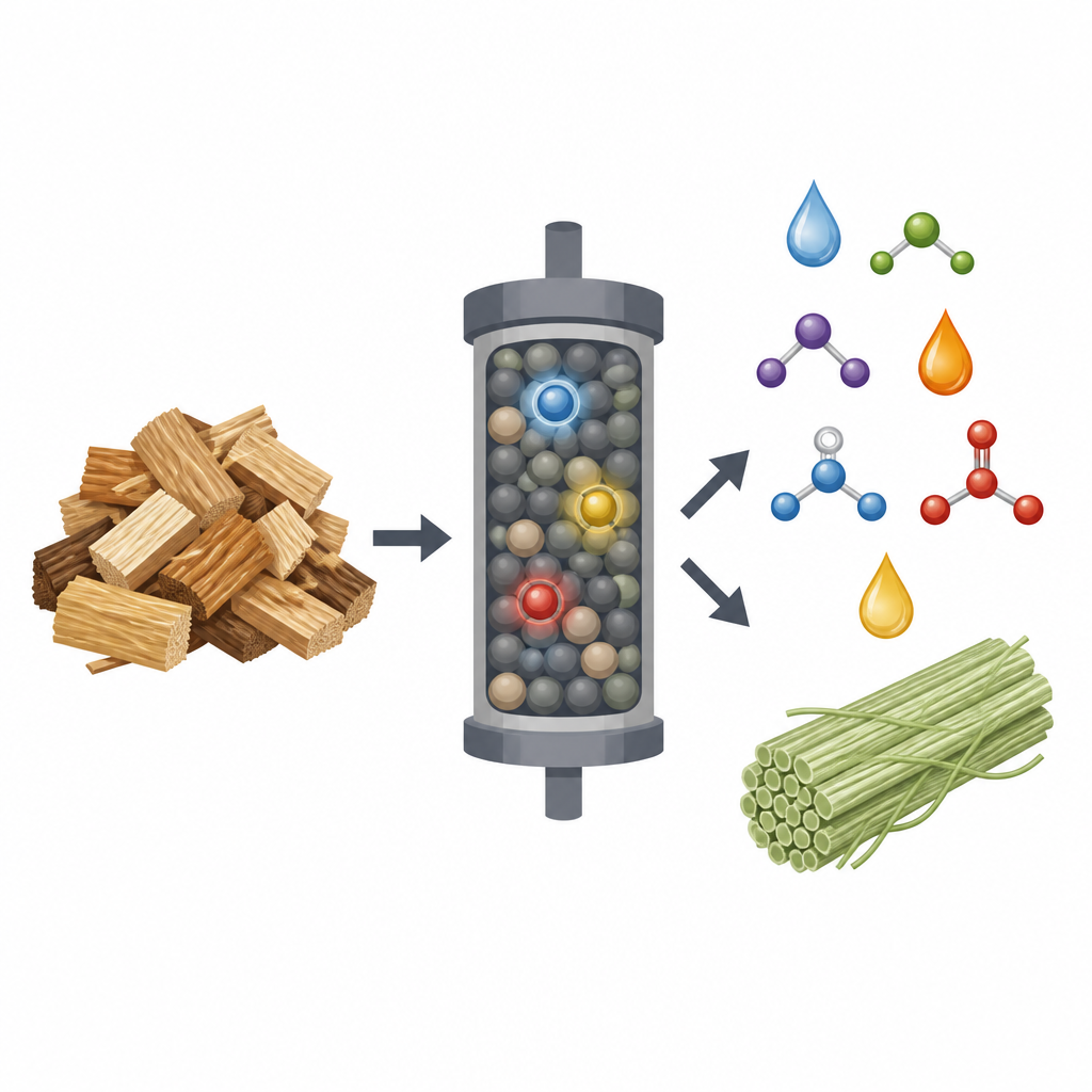 Figure 1. Trasformare la biomassa legnosa in acqua in sostanze aromatiche utili usando un catalizzatore metallico efficiente senza gas idrogeno aggiunto