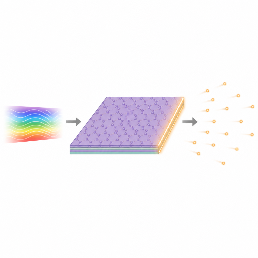 Figure 1. La luz que incide sobre cristales en láminas delgadas hace que solo sus bordes liberen fotones individuales bien separados.