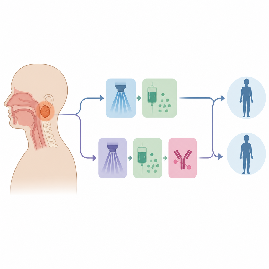 Figure 1. Confronto tra chemioradioterapia standard e lo stesso trattamento più un farmaco mirato aggiuntivo in un difficile tumore testa-collo.
