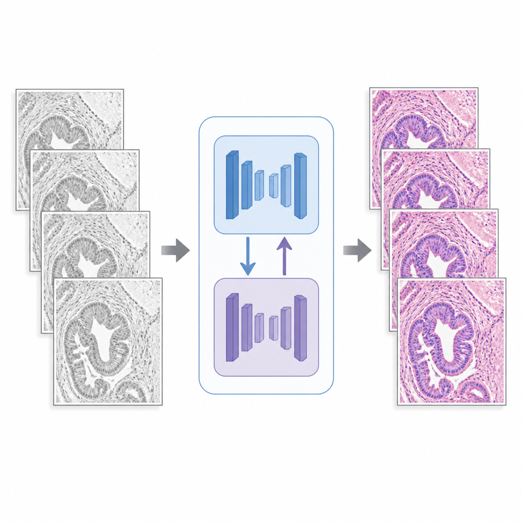 Figure 2. Two-step AI first corrects tissue misalignment, then adds accurate virtual stain colors to the image.