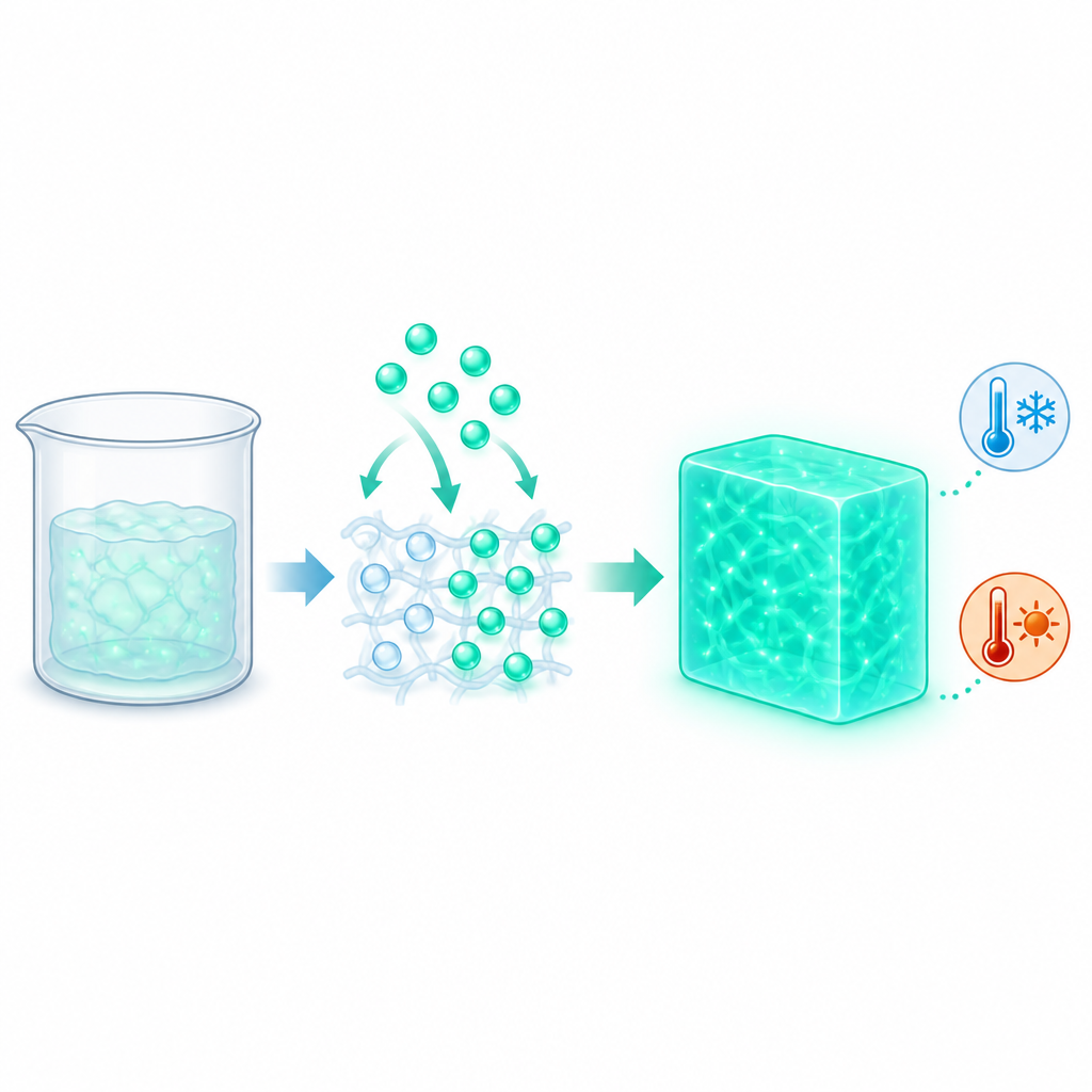 Figure 1. Un gel polimérico blando se convierte en un material de brillo intenso y duradero tras el tratamiento con una mezcla líquida especial.