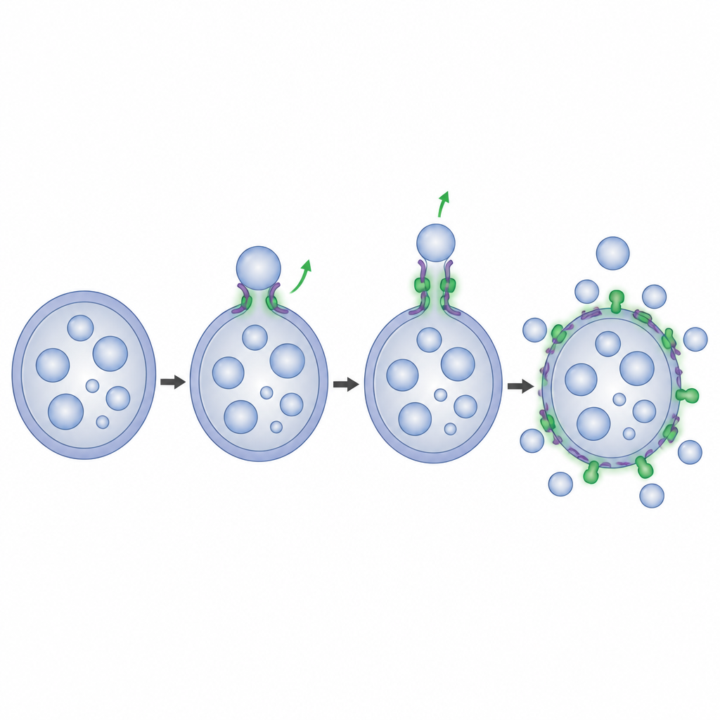 Figure 2. תקריב של ממברנה אורגנלית בצמח שמתסעפת לשורה של בועות קטנות המשמשות נשאים ממחזרים.