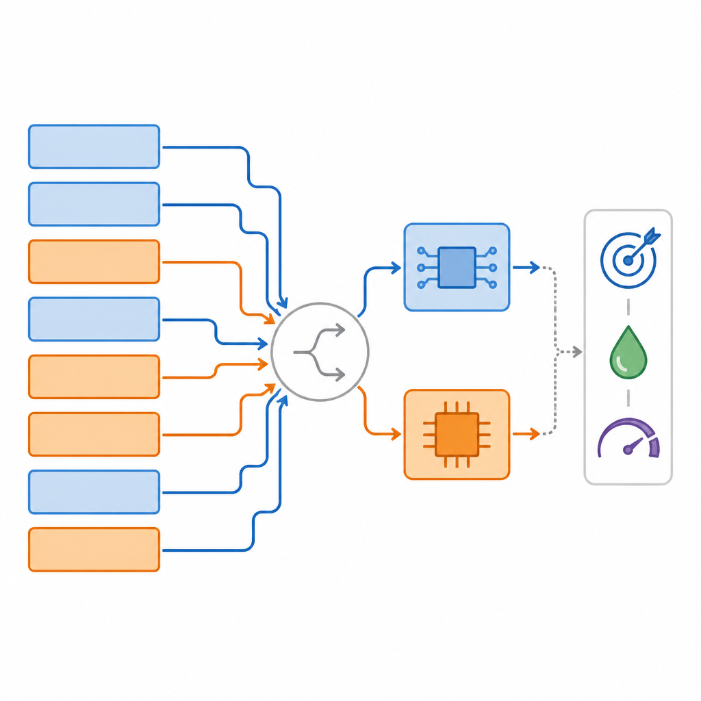 Figure 2. Jak każdej warstwie sieci neuronowej przypisuje się sprzęt analogowy lub cyfrowy w celu zrównoważenia dokładności, zużycia energii i szybkości.
