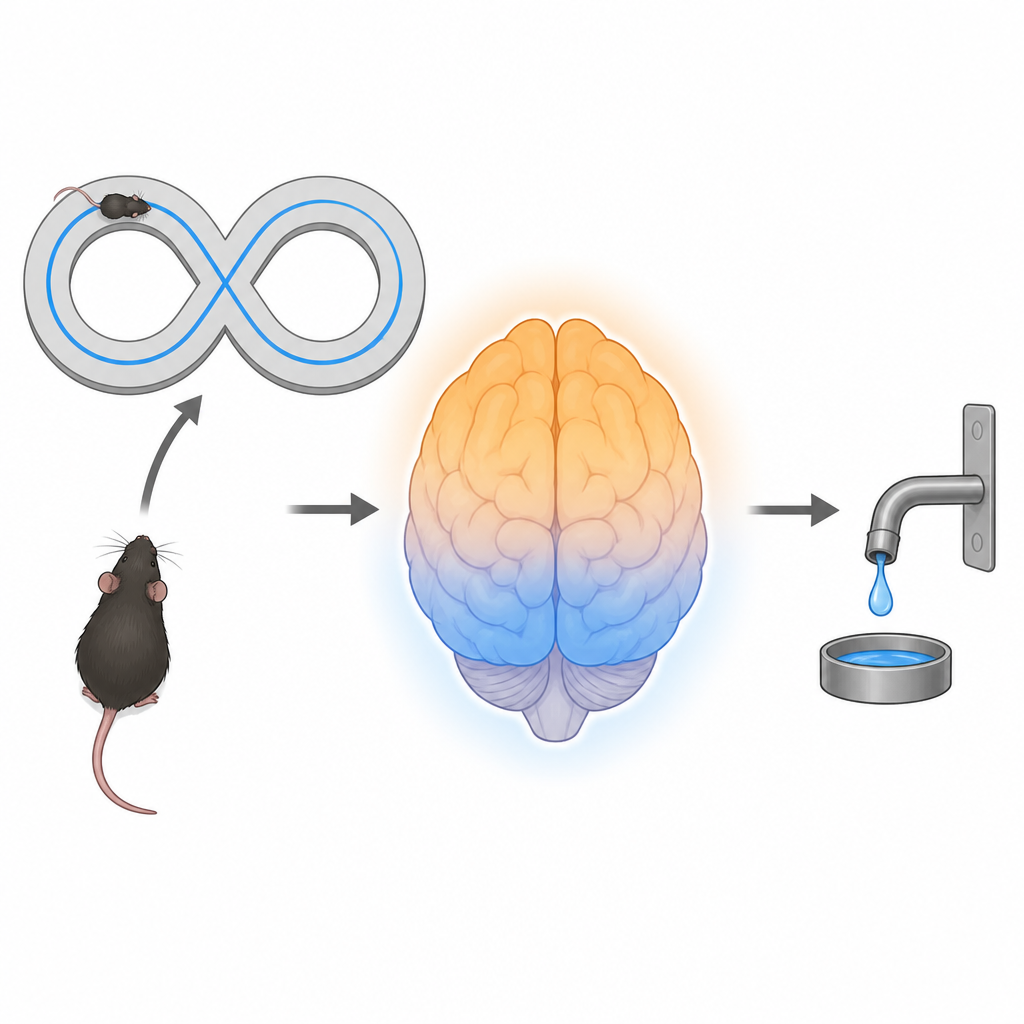 Figure 1. Cómo el cerebro del ratón coordina la navegación y las elecciones mientras corre por un laberinto en forma de ocho para obtener recompensas