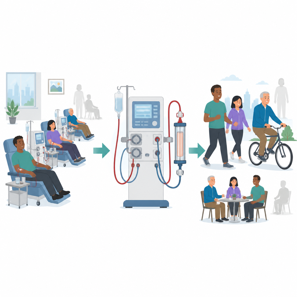 Figure 1. Extra blood-cleaning cartridge added to dialysis helps more kidney failure patients survive over time.
