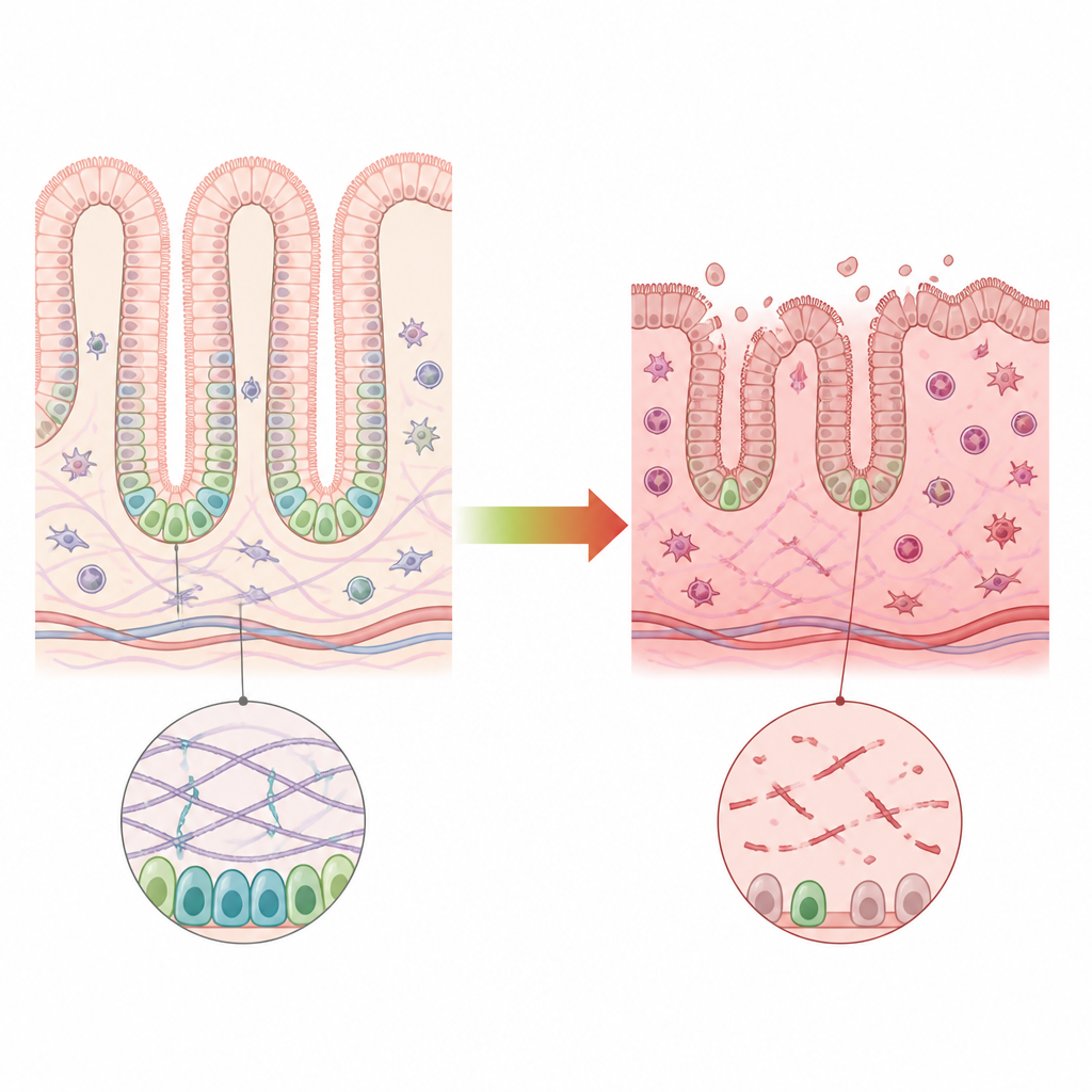 Figure 1. How a molecular switch in gut cells keeps the colon lining renewing and prevents it from sliding into chronic inflammation
