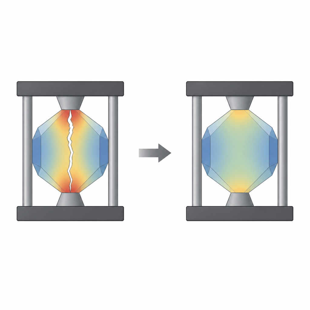 Figure 1. Come un cristallo di calcite sotto carico può lentamente richiudere la propria crepa nel tempo in condizioni di laboratorio.
