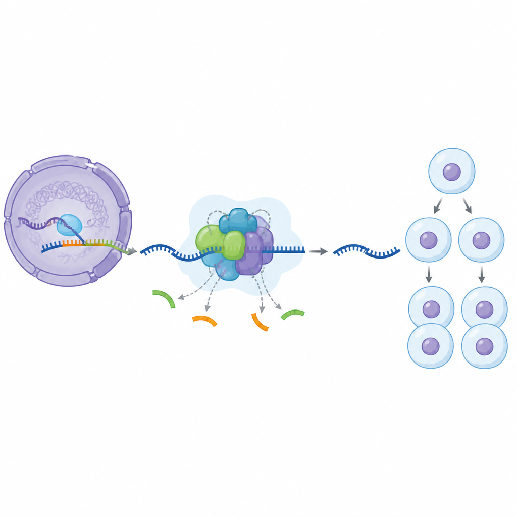 Figure 1. Kimyasal işaretlerin bir hücrenin RNA düzenleme makinesini nasıl kontrol ettiği ve sağlıklı hücre büyümesini nasıl şekillendirdiği