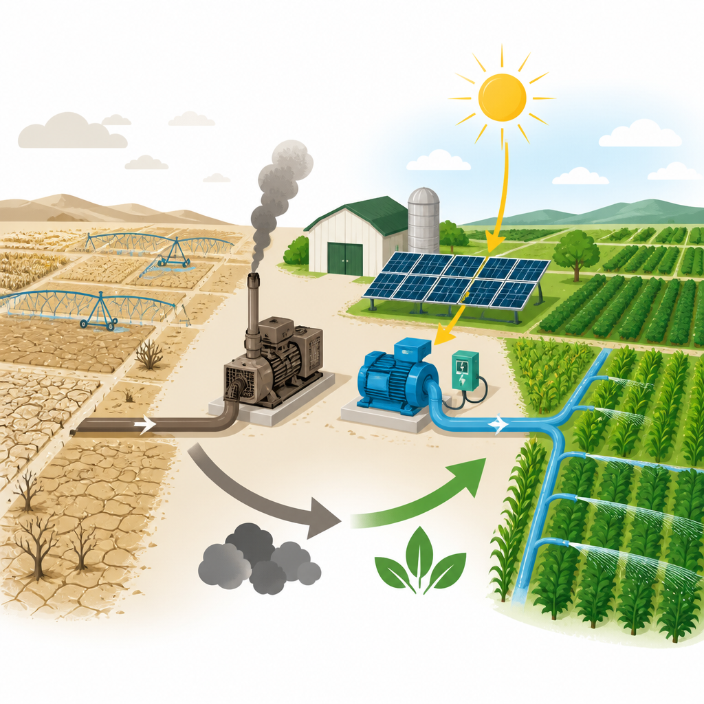 Figure 1. Come il passaggio delle aziende agricole statunitensi da pompe diesel a irrigazione elettrica alimentata a solare riduce costi ed emissioni