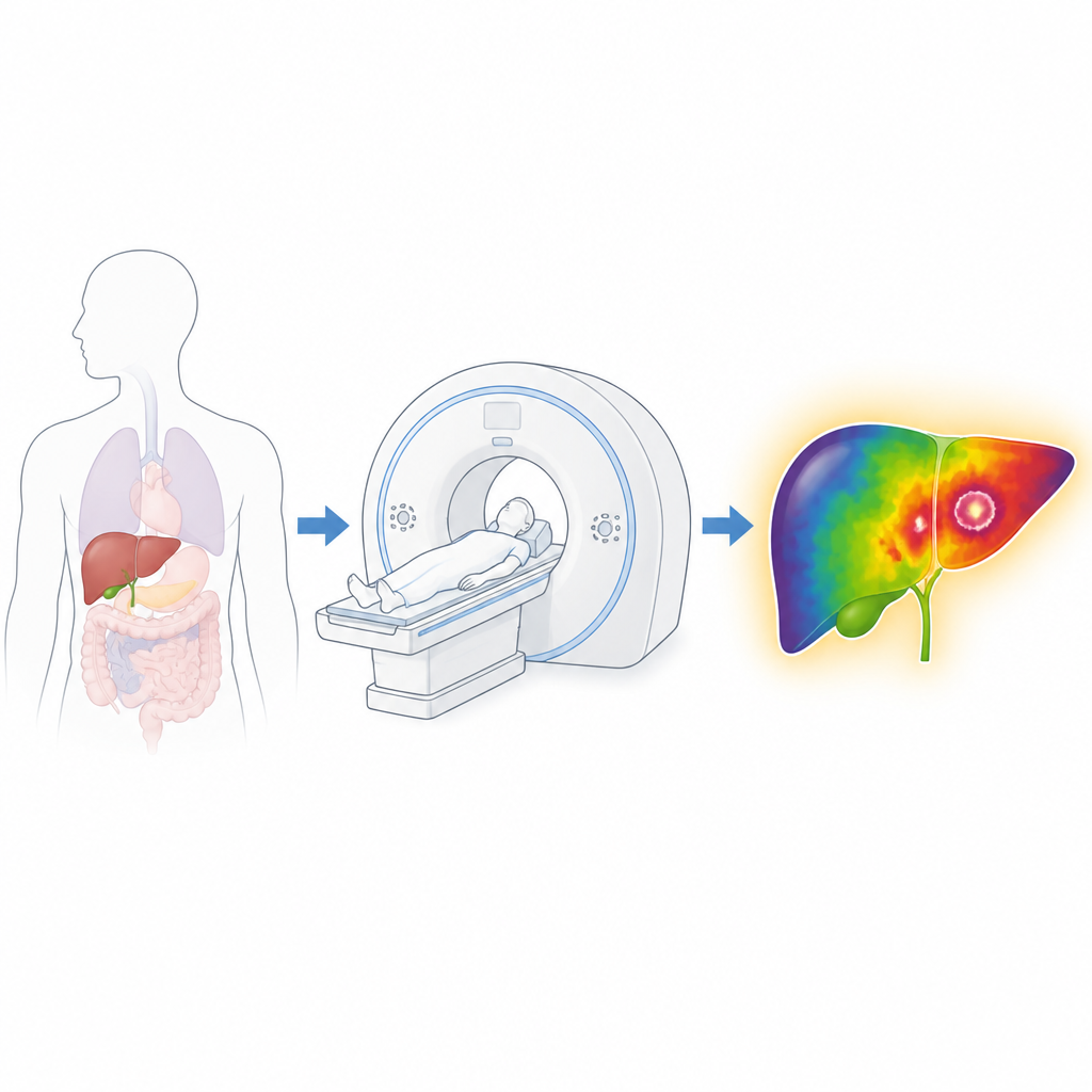Figure 1. Quick MRI scan turns the liver into a color map of metabolism to help spot active cancer without injected dyes.