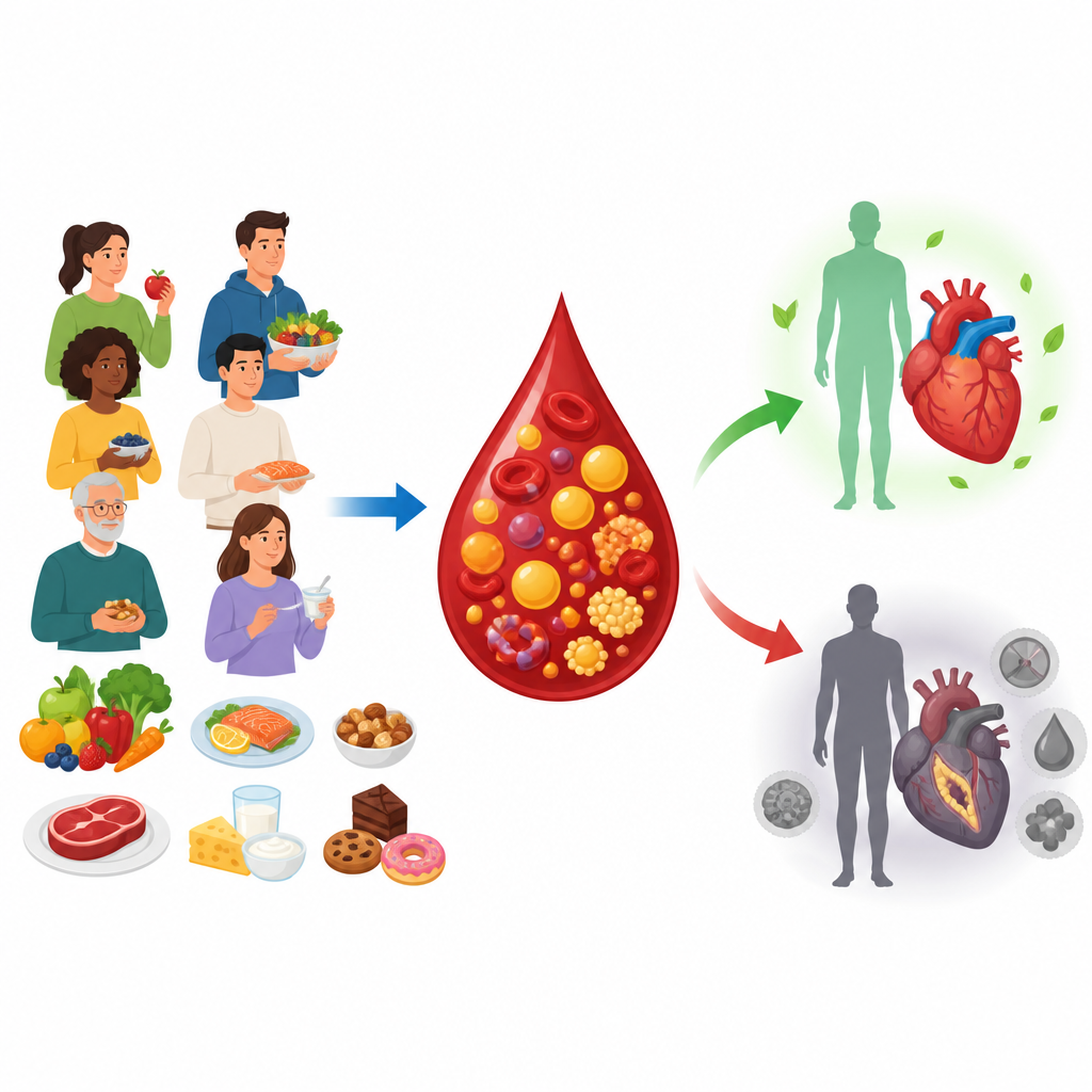 Figure 1. How everyday food choices reshape blood fats and long term heart health in large groups of people.