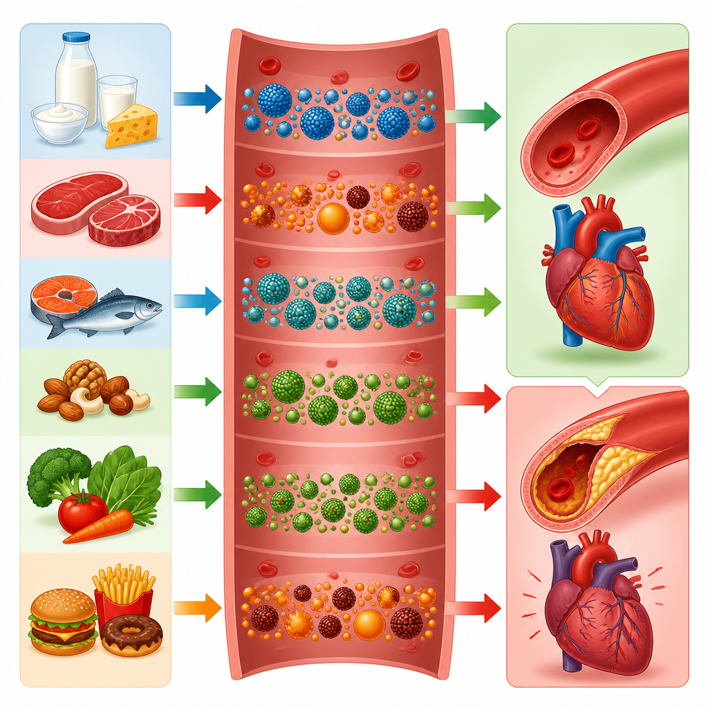 Figure 2. How specific foods drive distinct blood fat patterns that lead to healthier or riskier arteries and hearts.