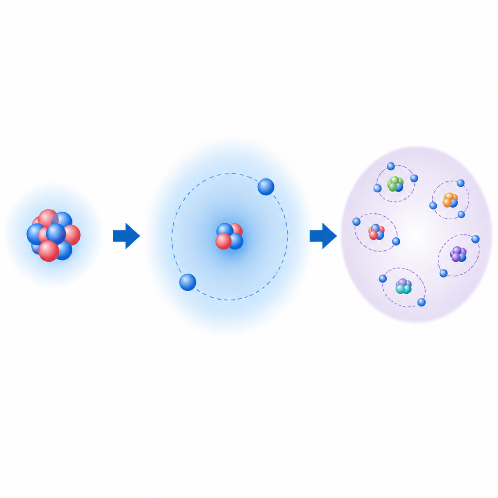 Figure 1. Wie ein fragiles Heliumkern ein haloartiges Drei-Körper-Zustand bildet, der einfachen universellen Quantenregeln folgt