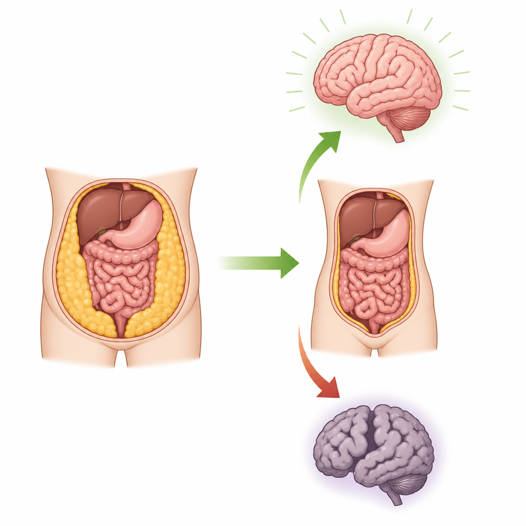 Figure 1. Zaman içinde gizli karın yağını azaltmanın yaşlanan beyni daha dolu tutmaya ve düşünme becerilerini daha keskin kılmaya nasıl yardımcı olduğu.