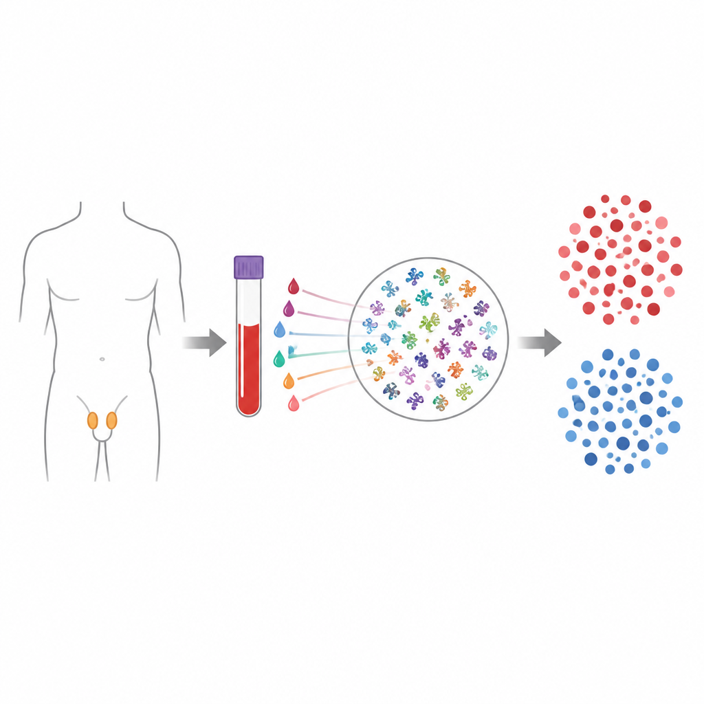 Figure 1. Kandaki antikorlar, germ hücre tümörü hastalarını sağlıklı ve hastalık kontrollarından ayıran benzersiz bir parmak izi oluşturur.