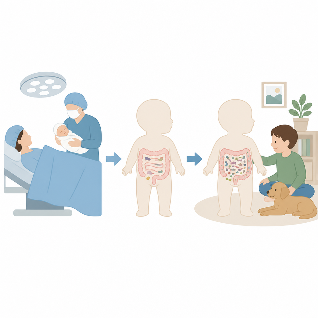 Figure 1. Comment la vie familiale précoce aide les bébés nés par césarienne à faire recouvrer leur microbiote intestinal vers un profil typique