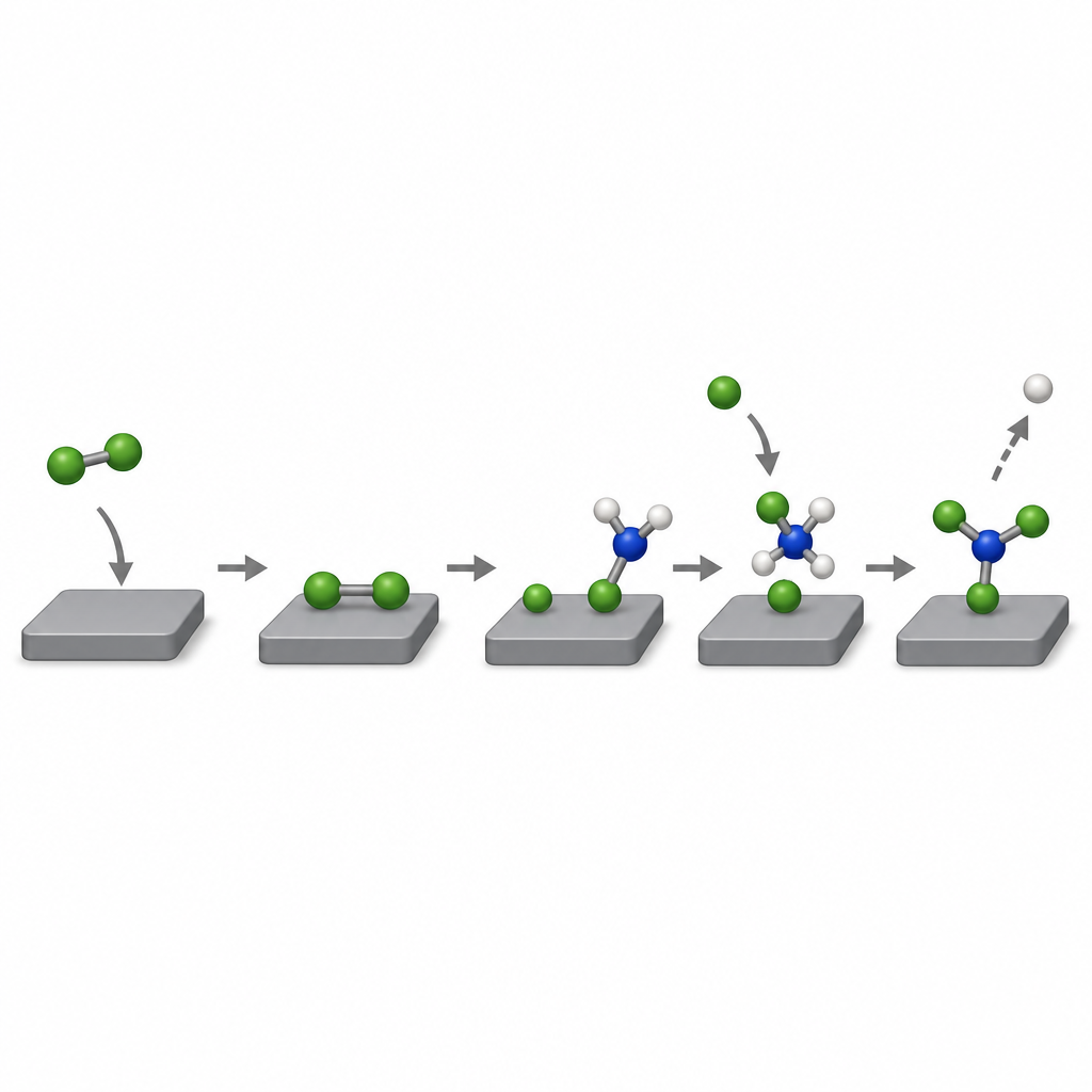 Figure 2. Scissione graduale, guidata da catalizzatore, di una molecola da biomassa in modo che un frammento si leghi a un’ammina mentre il resto viene rilasciato.