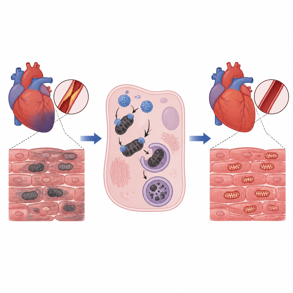 Figure 1. How a heart enzyme helps cells clear damaged mitochondria and limit injury after blood flow returns.