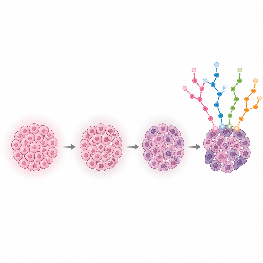 Figure 2. Come le cellule del tumore al seno perdono la loro identità originale e attivano percorsi di crescita alternativi per resistere alla terapia bloccante gli estrogeni