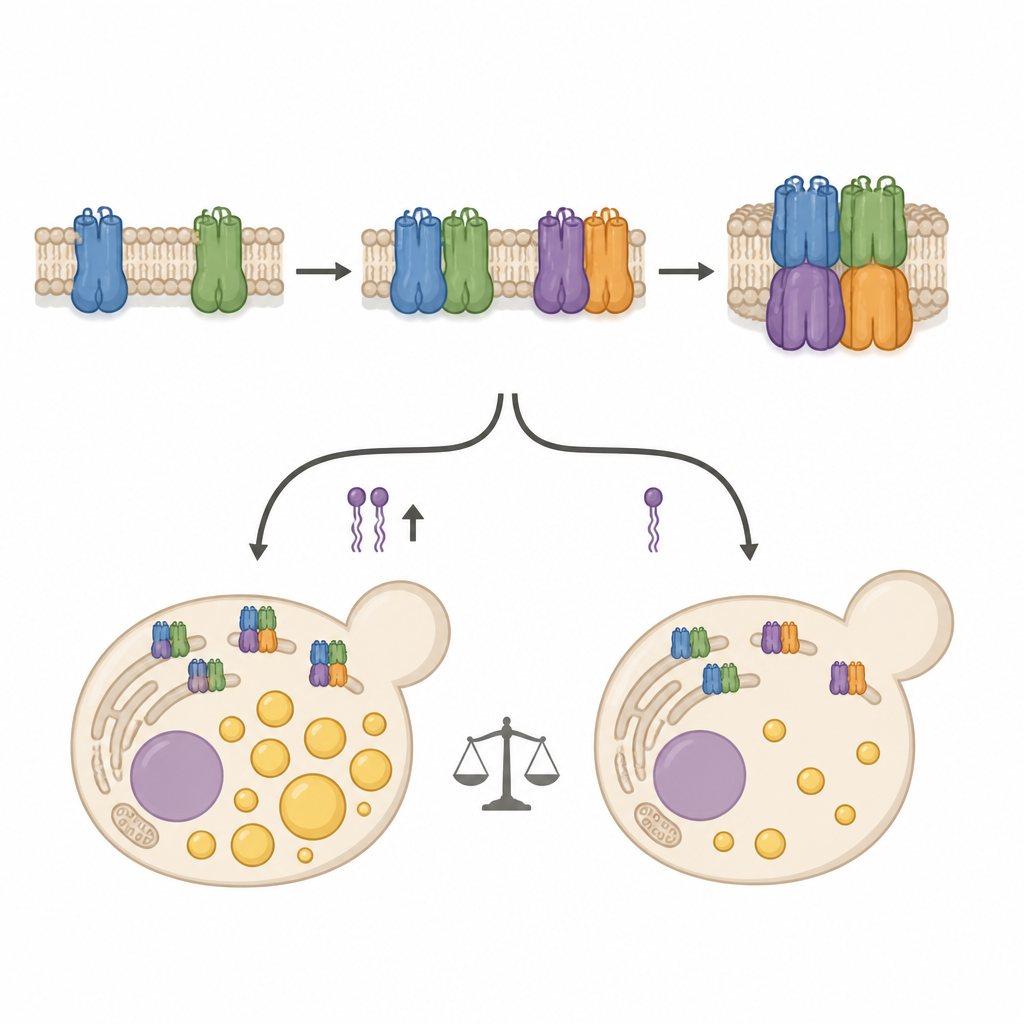 Figure 1. Come gli enzimi che producono ceramide nella lievitura si uniscono in assemblaggi più grandi per controllare i livelli complessivi di ceramide nella cellula