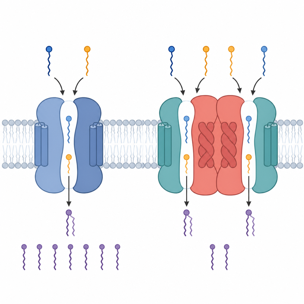 Figure 2. Come un segmento contorto all'interno della ceramide sintasi può bloccare o consentire alle molecole grasse di raggiungere il sito attivo dell'enzima