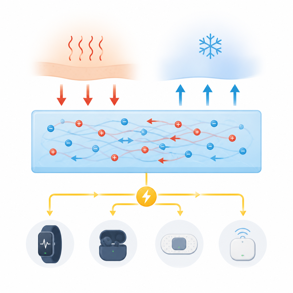 Figure 1. Мягкое гелевое устройство собирает слабые температурные градиенты для питания мелкой электроники без жестких частей и батарей.