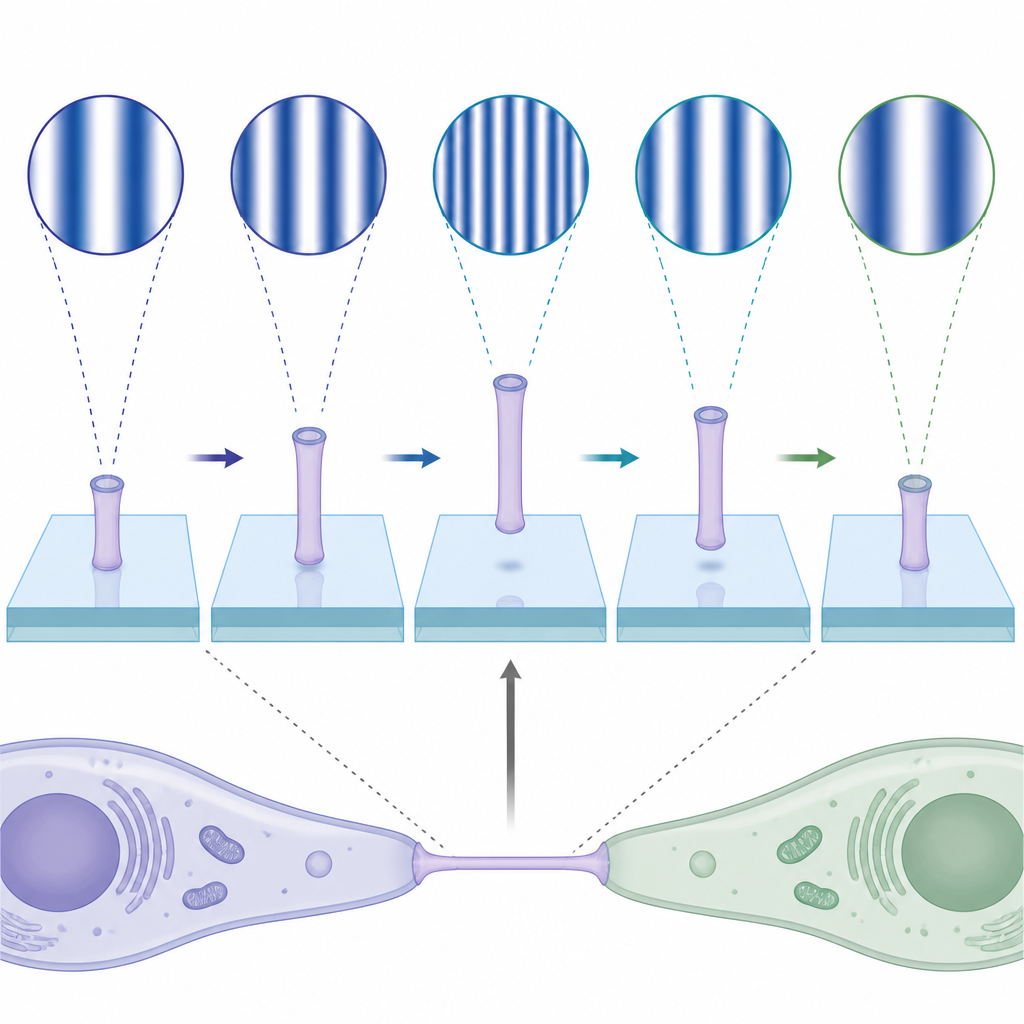 Figure 2. How vertical motion of a single narrow membrane tube alters interference bands, allowing nanometer-scale 3D tracking