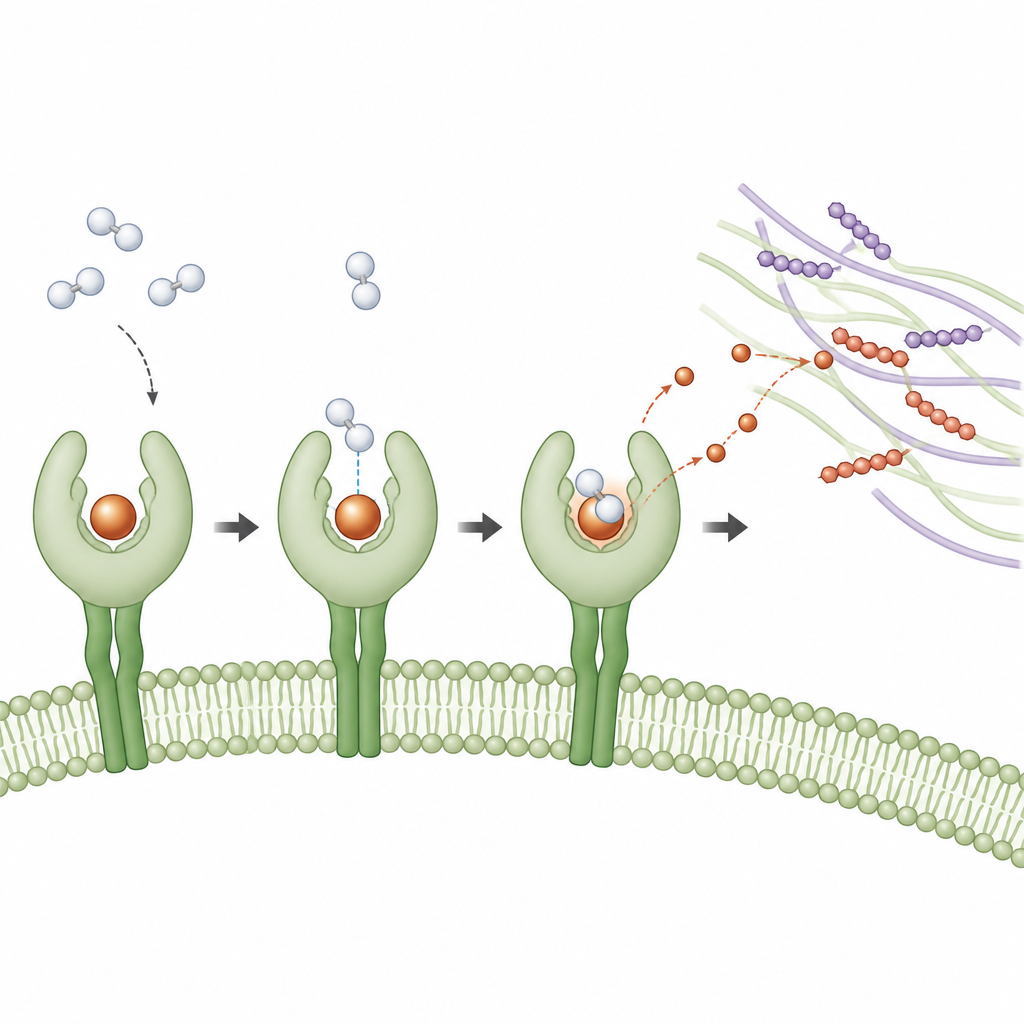 Figure 2. How a copper site on a plant receptor converts hydrogen peroxide into reactive cues at the cell wall