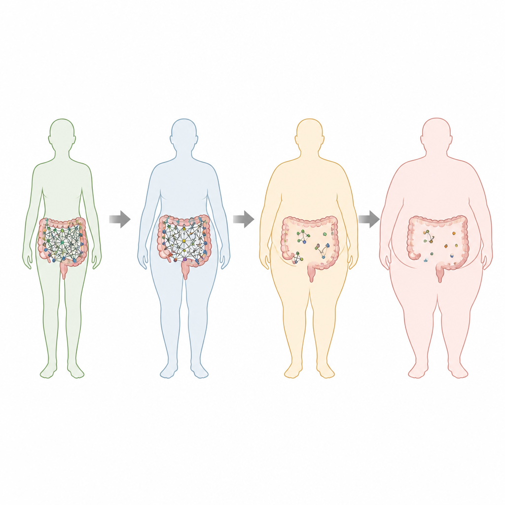 Figure 1. Verschillende netwerken van darmmicroben onderscheiden een gezonde van een ongezonde stofwisseling bij mensen met en zonder obesitas.