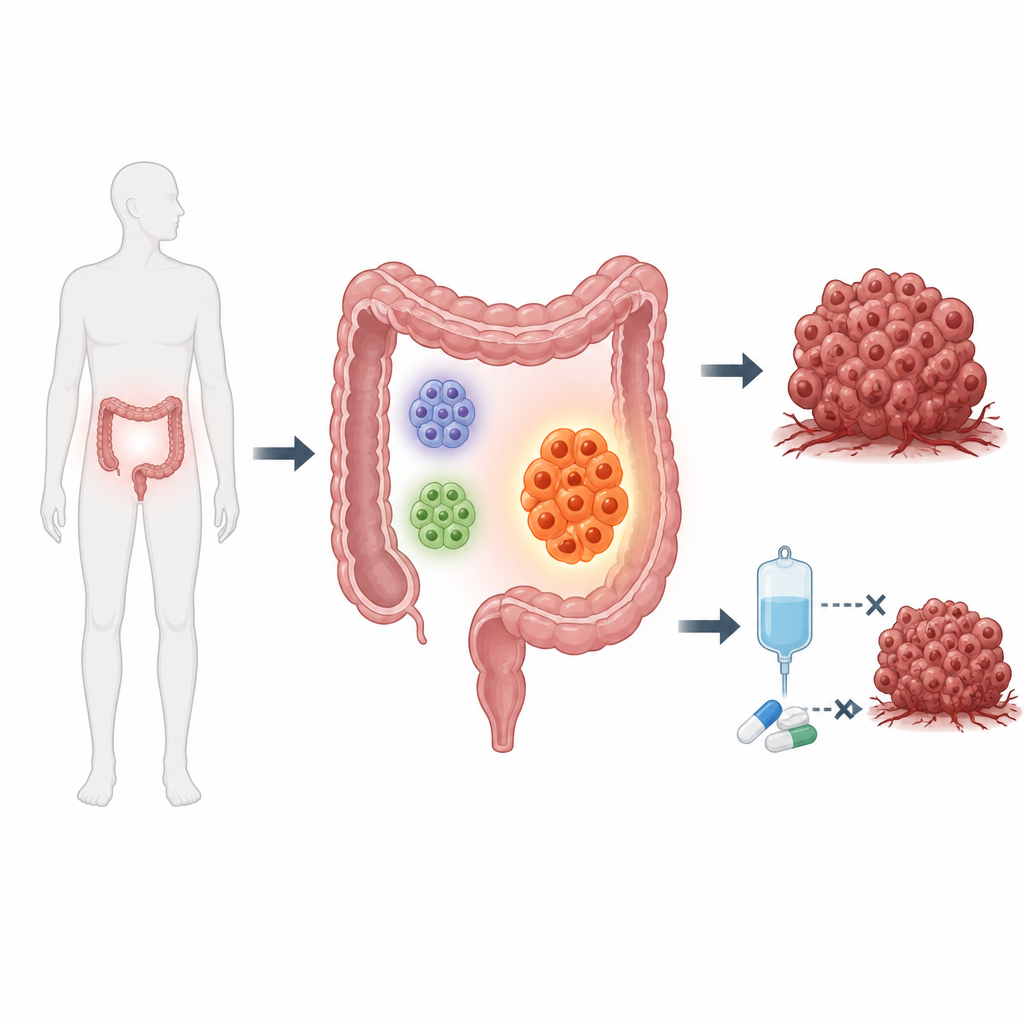 Figure 1. How an overactive cellular regulator and altered fats help colon tumors grow and resist treatment