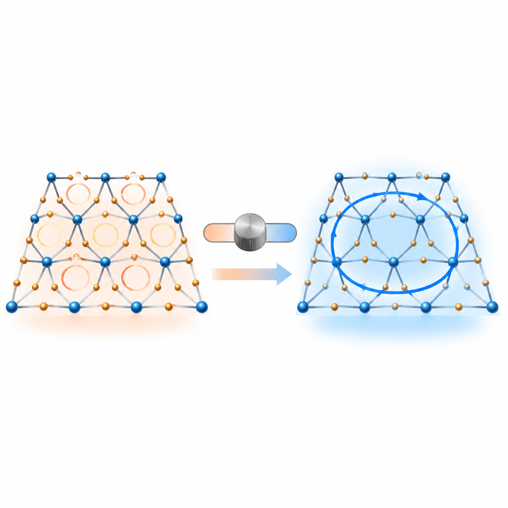 Figure 1. Comment des boucles de courant fluctuantes dans un métal kagomé peuvent créer la supraconductivité lorsque la pression change.