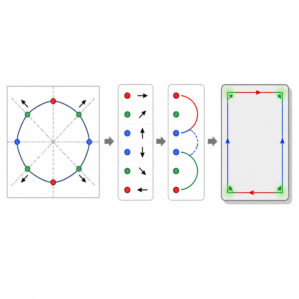 Figure 2. كيف تتنبأ إشارات الاقتران وسرعة الإلكترون في نقاط فيرمي مختارة بالحالات المحمية على الحواف والزوايا