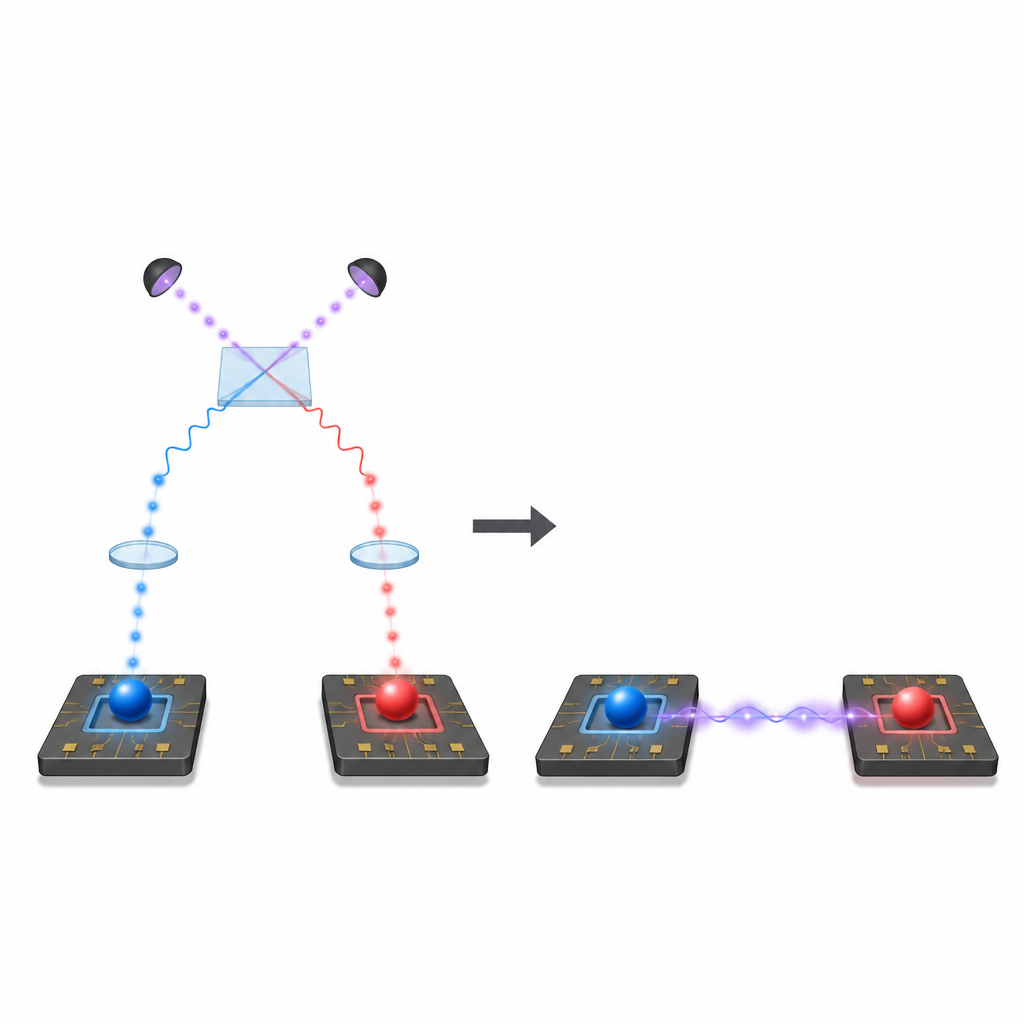 Figure 1. Zwei winzige Diamant-Quantenchips teilen Verschränkung, sodass sie über Distanz wie ein einzelner Rechner agieren können.