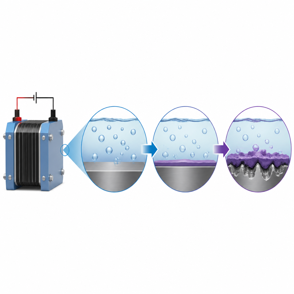 Figure 1. How a thin oxide skin grows on platinum electrodes during hard water-splitting operation