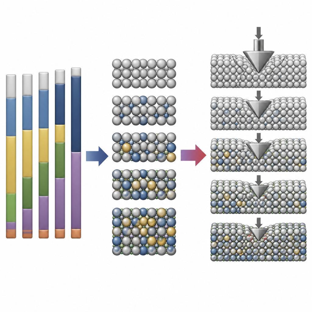 Figure 2. Atomaire verpakking in boorrijke metalen glazen weerstaat indeuking en beperkt schuifbandvorming.