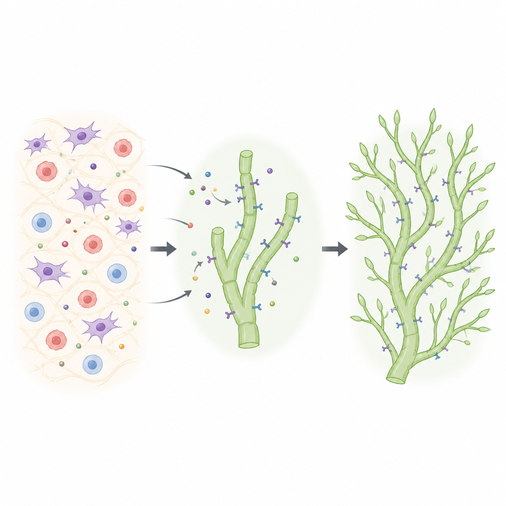 Figure 1. How growth signals in tissues guide lymphatic vessels to expand and branch into functional drainage networks