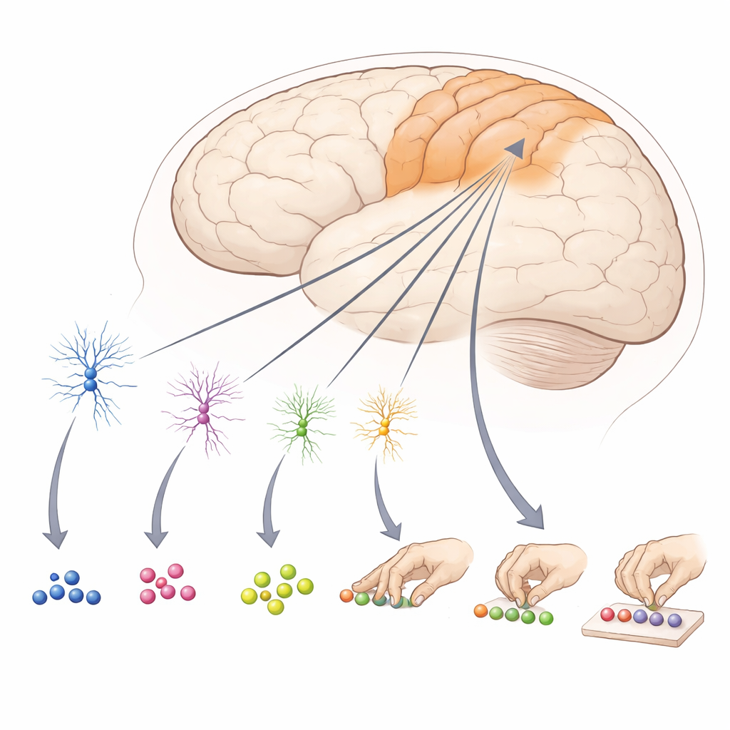 Figure 2. Neuronen in de pariëtale cortex die waargenomen hoeveelheden omzetten in stapsgewijs geplande handacties