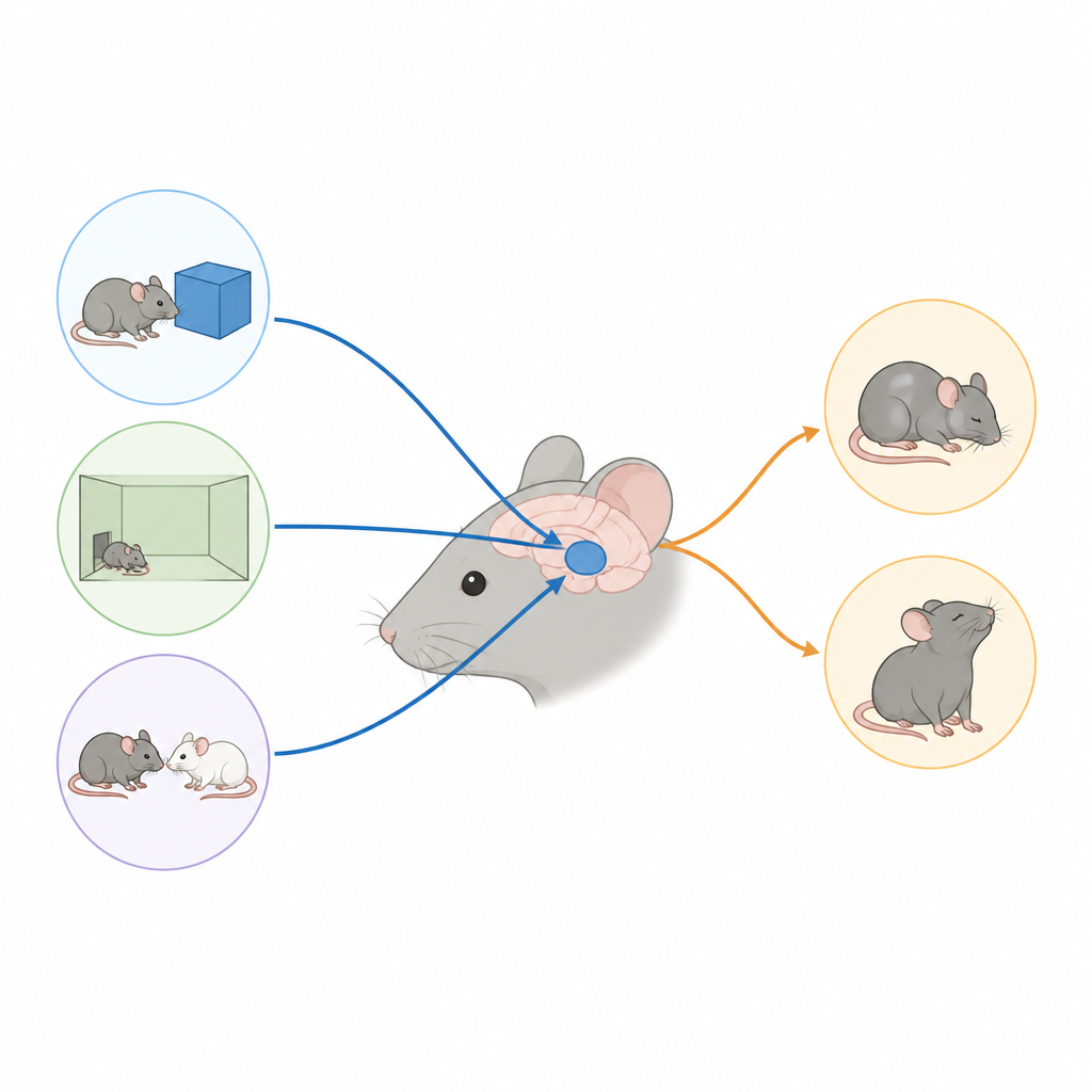 Figure 1. 新しい経験が、マウスの痛みと不安を抑える脳のハブを動員する。