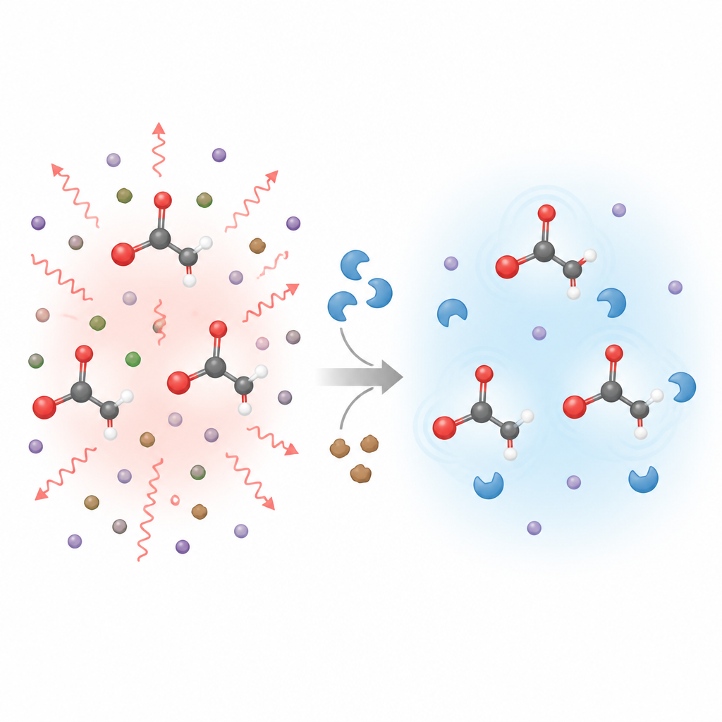 Figure 2. Comment des additifs et l’élimination de l’oxygène créent un microenvironnement plus calme où le signal IRM du pyruvate décroît beaucoup plus lentement.