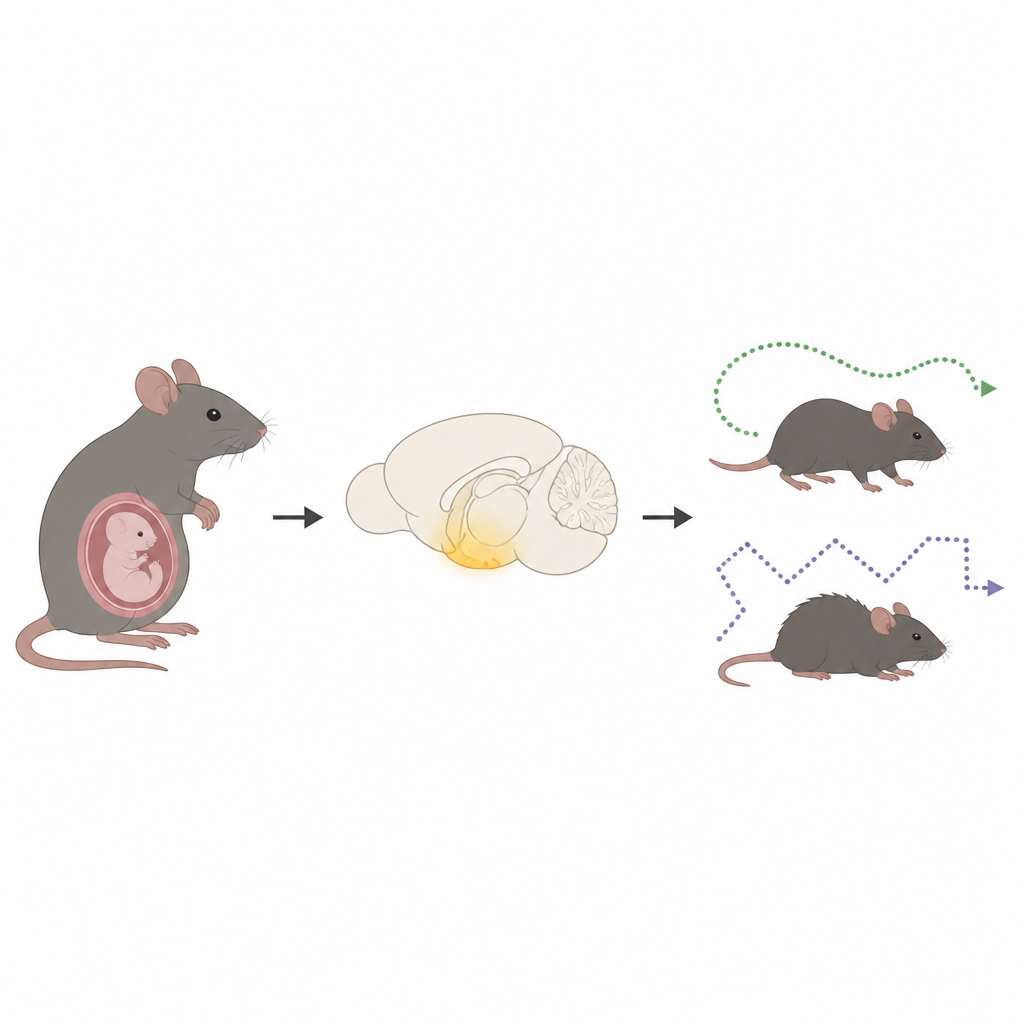 Figure 1. Una variazione genica a metà gravidanza nelle cellule profonde del cervello fetale può portare a comportamenti simili all’autismo nei topi adulti.