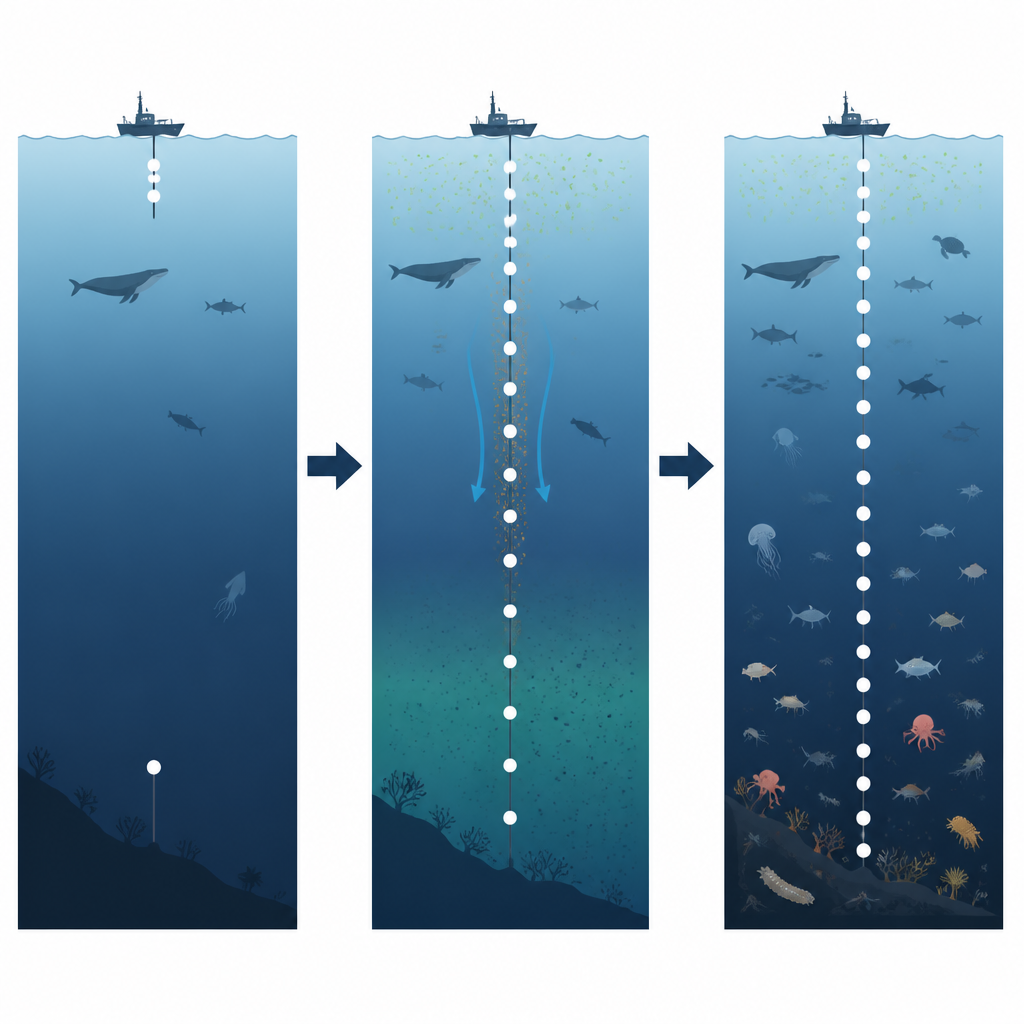 Figure 2. Wie ungleichmäßige Probennahme und Nährstoffverhältnisse im Tiefenbereich verborgene Vielfalt mariner Tiere offenbaren, wenn man über die Ozeanoberfläche hinausblickt.