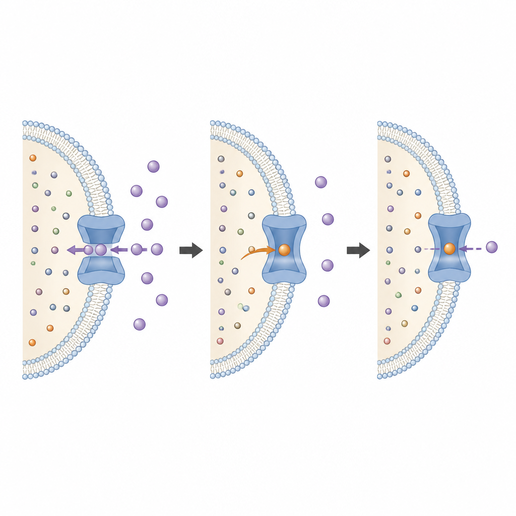 Figure 1. Ein natürliches Zellmolekül verstopft ein Calciumtor in der Membran, um den Calciumeinstrom in die Zelle zu reduzieren.