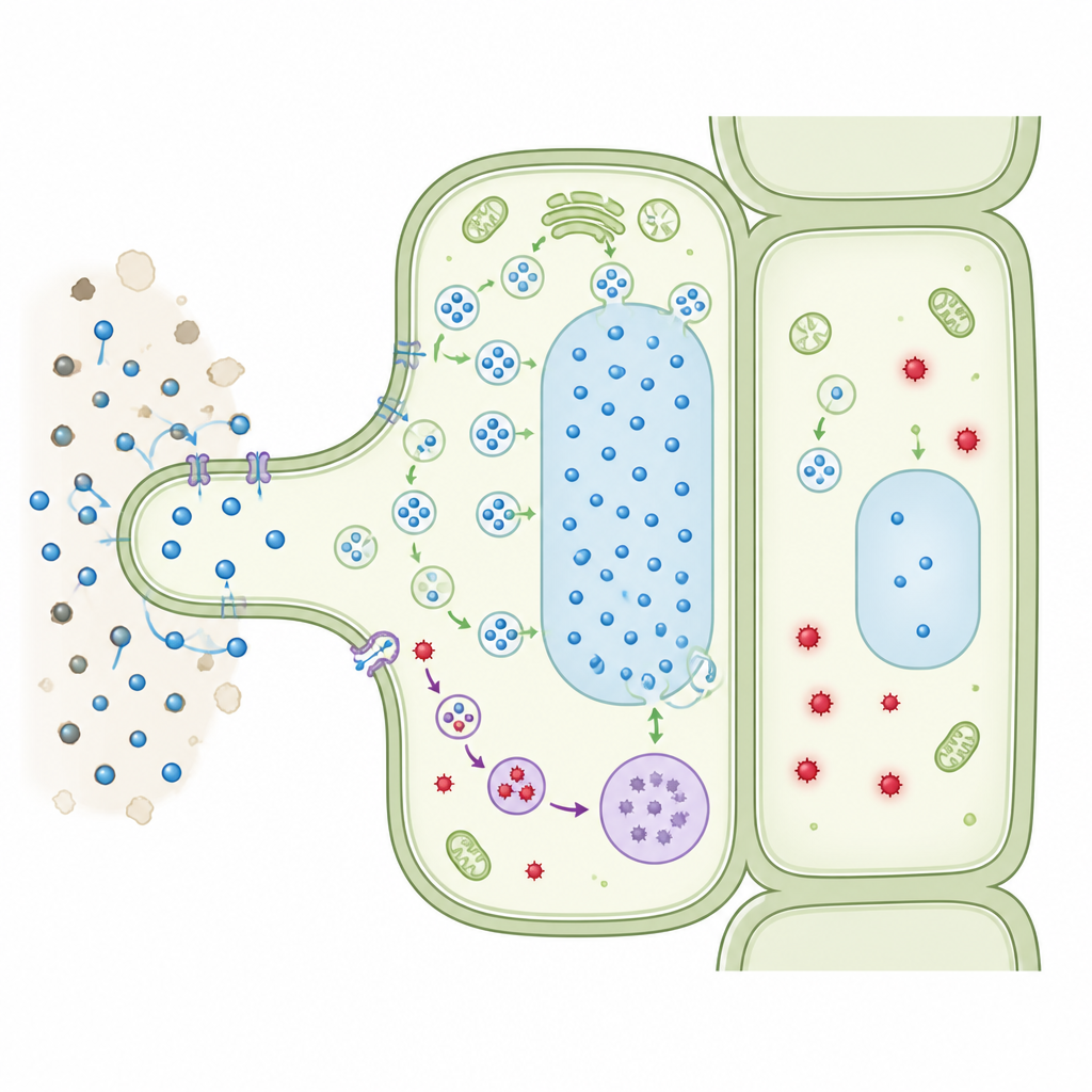 Figure 2. Il riciclo extra nelle cellule dei peli radicali sposta il sale in depositi sicuri e riduce i danni da molecole dello stress.