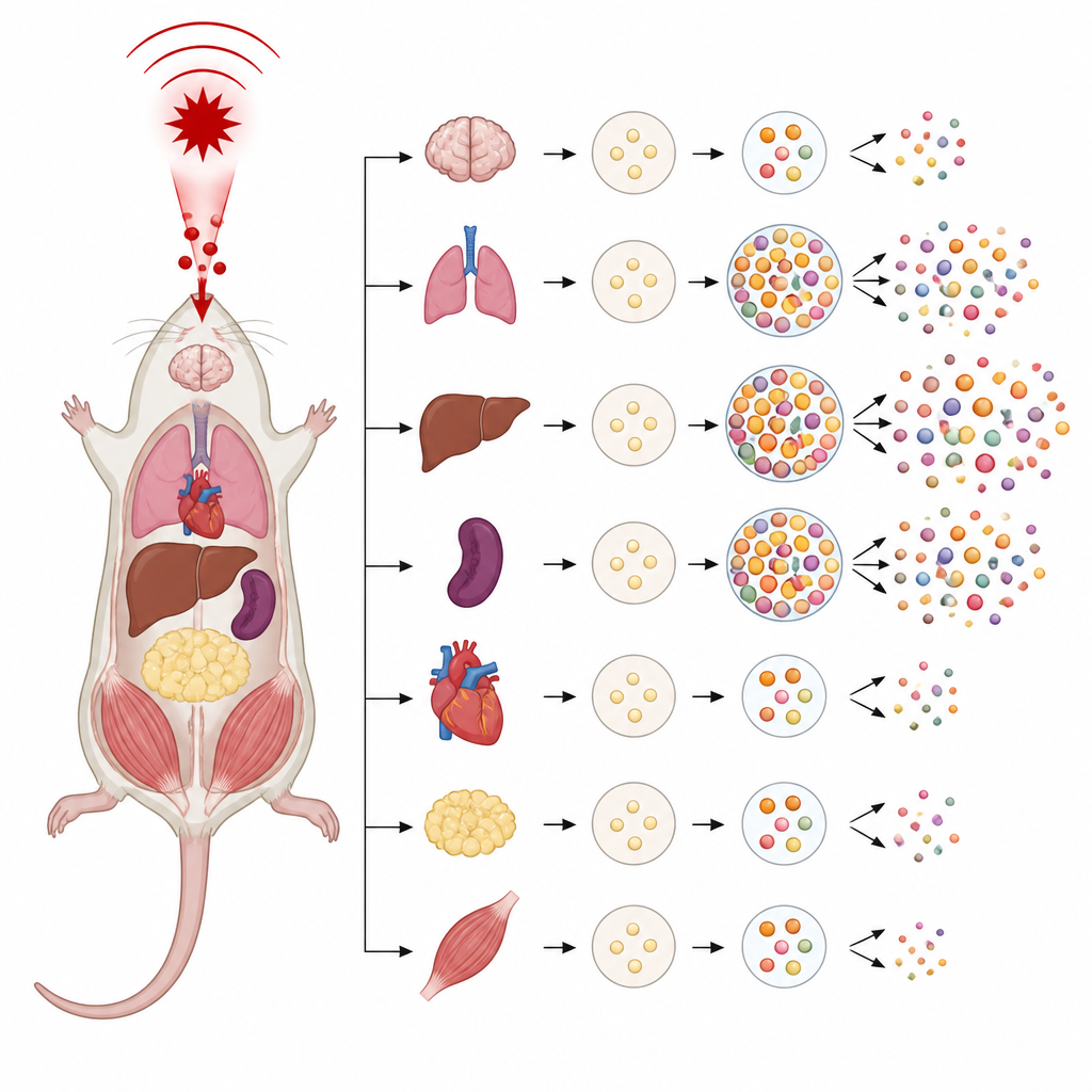 Figure 2. Stress in lonely older mice drives stepwise surges of inflammatory fat messengers inside organs like liver, lung, and spleen.