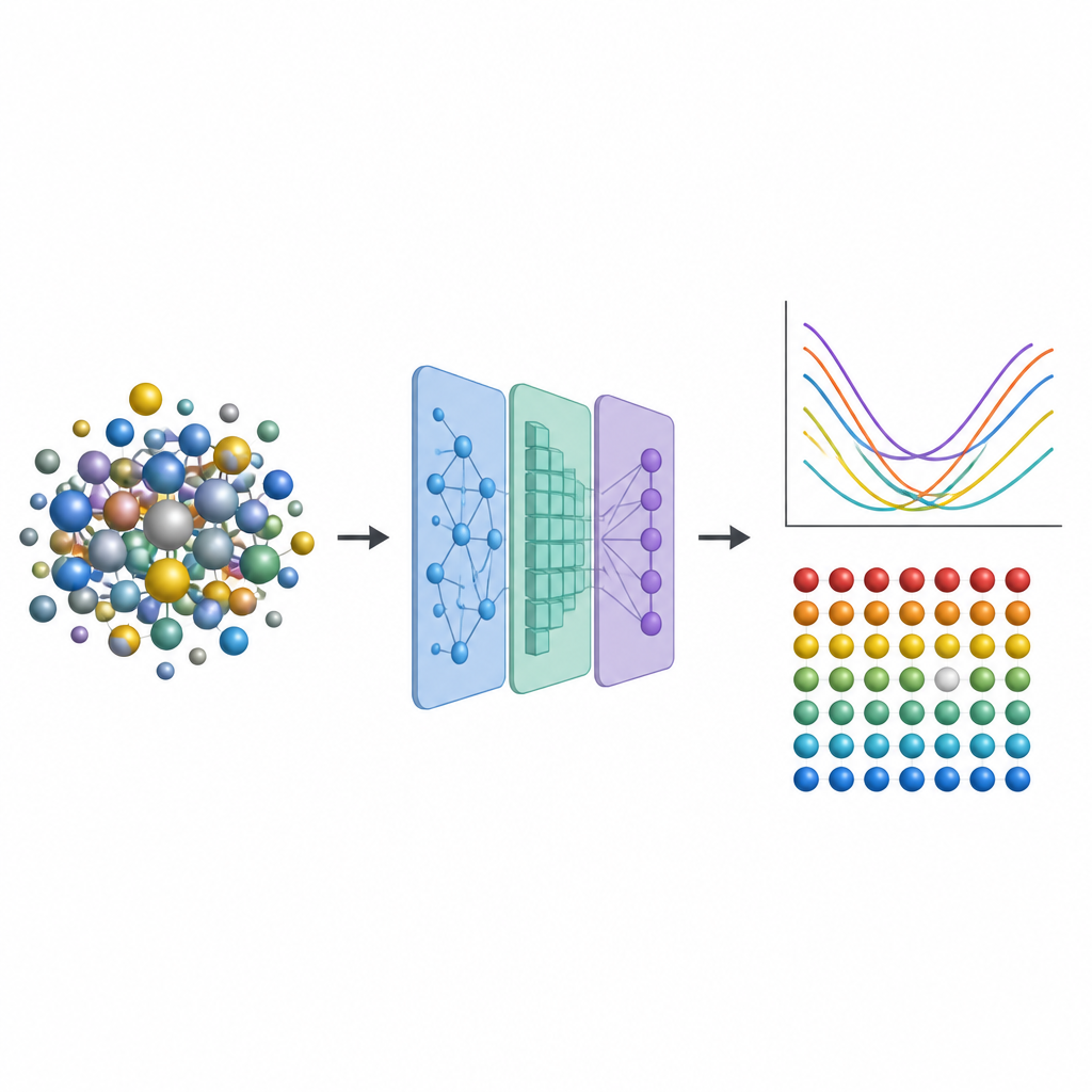 Figure 1. Machine-learningpijplijn vervangt zware kwantumberekeningen om defectgedrag in complexe metalen legeringen te voorspellen.
