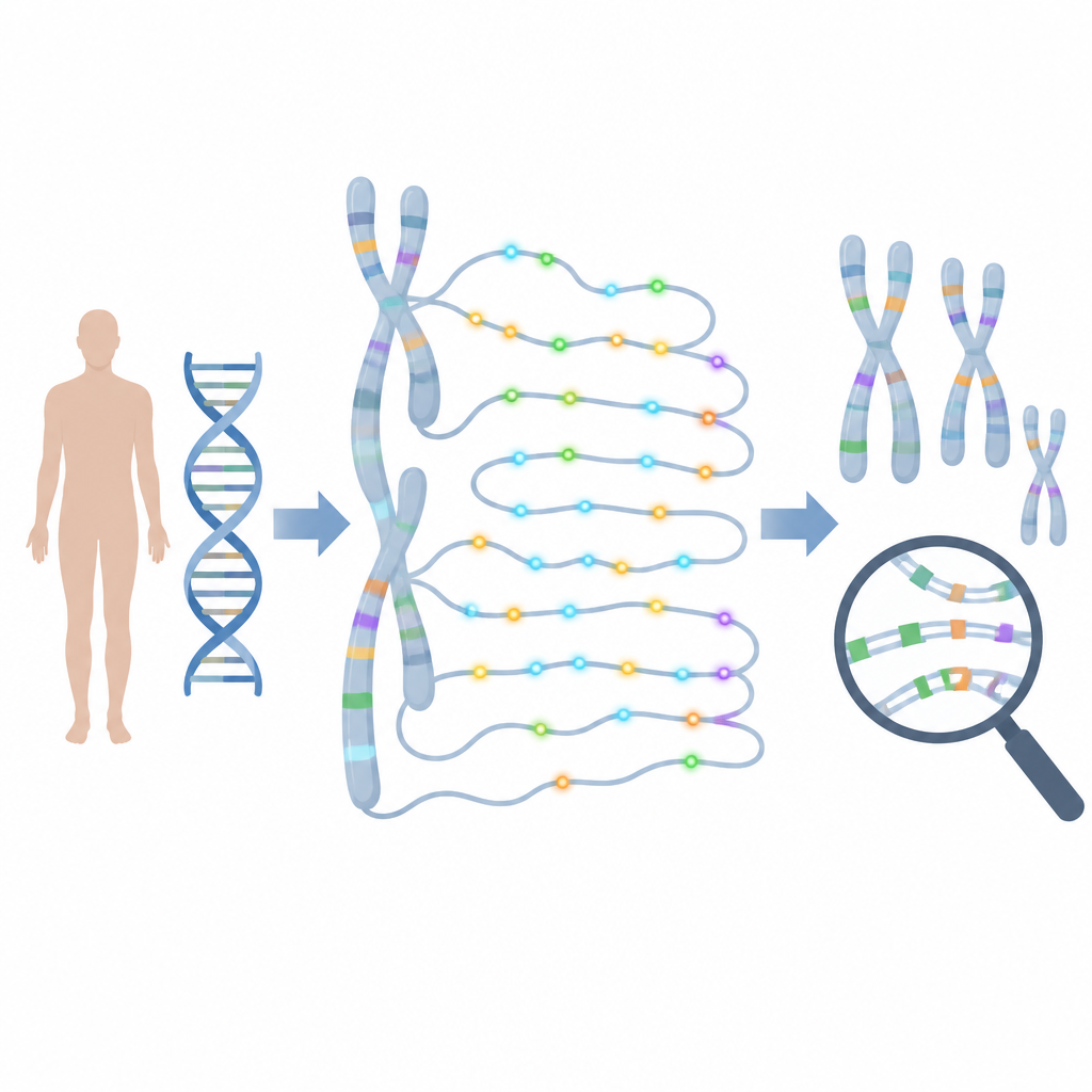 Figure 1. Hastalardan daha net DNA haritalarına; yeni araçların nadir hastalıkların arkasındaki gizli kromozom değişikliklerini nasıl ortaya koyduğunu gösterir.