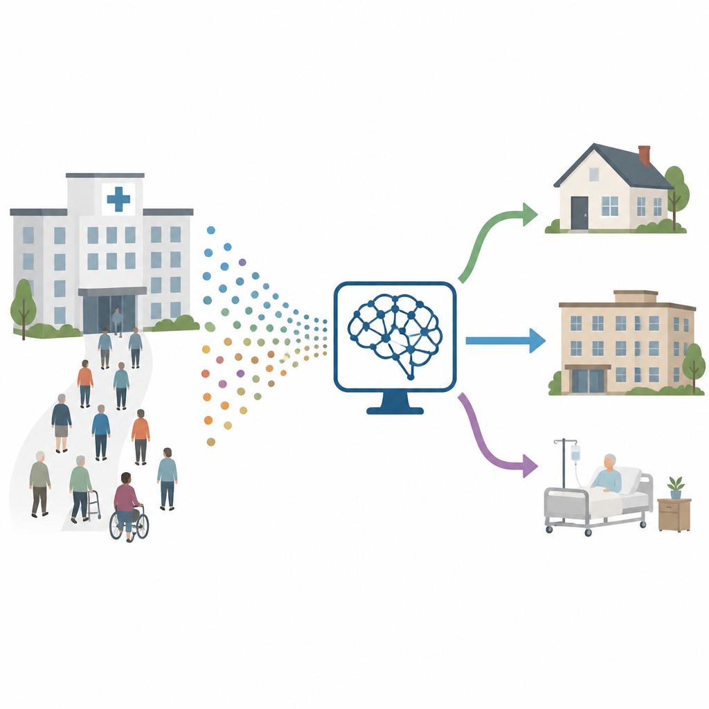 Figure 1. Computer models use hospital data to predict whether patients with Parkinson’s disease go home, need a facility, or die.