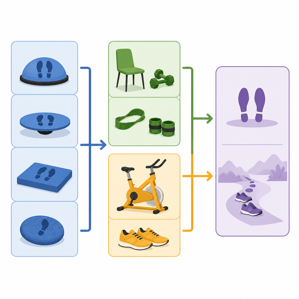 Figure 2. Verschiedene Übungsformen, die zusammen schrittweise das Gleichgewicht bei Parkinson verbessern